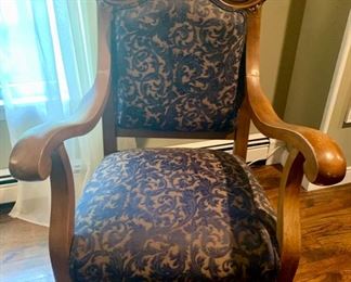 62. Pair of Carved Wood Armchairs w/ Brocade Upholstery (28" x 24" x 44")
