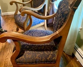 62. Pair of Carved Wood Armchairs w/ Brocade Upholstery (28" x 24" x 44")