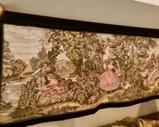 71. French Country Tapestry w/ Velvet Border w/ Gold Rd and Silk Tassels (80" x 30")