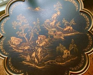 65. Chinoiserie Occasional Round Table w/ Scalloped Edge & Triple Leg Pedestal (33" x 27")