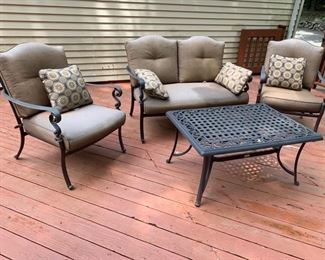 78. Powder-Coated Aluminum Loveseat w/Taupe Cushions (52" x 34" x 38")
79. Pair of Powder-Coated Aluminum Armchairs w/Taupe Cushions (29" x 30" x 38")