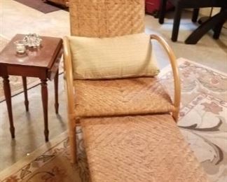 Rattan recliner with attached ottoman