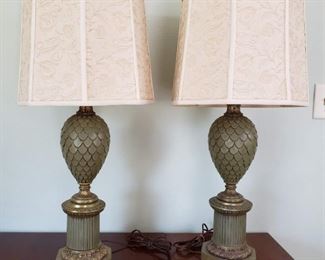 Classy Tabletop lamps with embroidered lamp shades.
