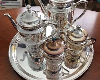 Silver Plated Tea & Coffee set with tray, made in India