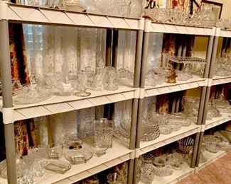 Mid century modern glassware ,American Fostoria ,antique Rose point crystal ,crystal lamps ,Waterford,Cambridge