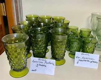 American Fostoria green glasses mid century modern