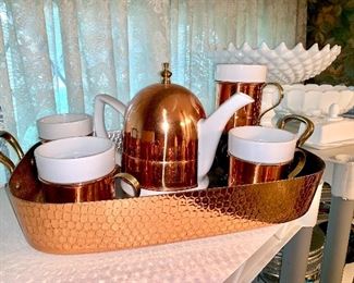 Copper coffee set with Tray baking dish