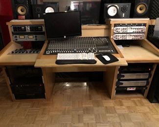 Mackie 24/8 console with custom built desk and fully wired to TT patch bay