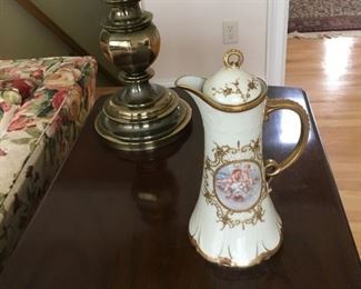 Stiffel lamp with Limoges chocolate pot