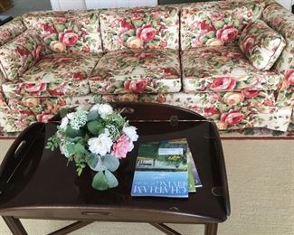 Floral sofa with butlers tray coffee table