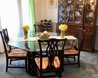 Octagonal glass top dining table & chairs