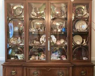 Vintage glass front china cabinet & collectibles