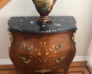 French Bombay Chest with Granite top and French vase