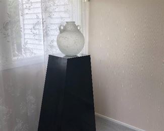 Black pedestal and Blown glass vase
