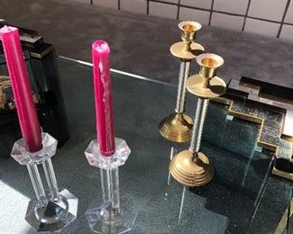 crystal and brass candle holders