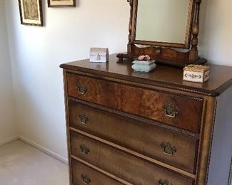 Berkey & Gay Furniture tall dresser and mirror, framed french tapestry 