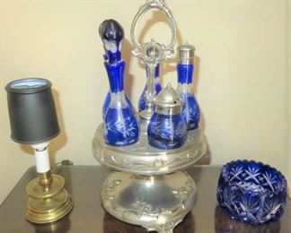 Vintage Cobalt Blue Glass Castor Condiment Set 