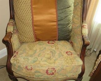 Pair Robb & Stucky Upholstery/Leather Back Wood Frame Arm Chairs