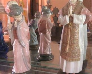 Lladro Geisha Girl w/Fan, Lladro Pope Benedictus  XVI Figurines