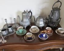 pewter tea cups table