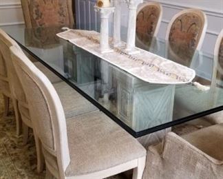 Drexel glass topped Tuscan style dining table - 90 " x 48" - chairs sold separately