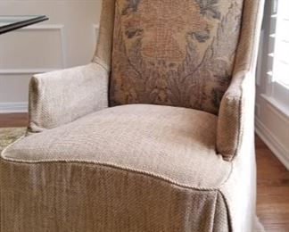  set of 2 Drexel upholstered host chairs and 6 upholstered dining chairs (dining chairs not pictured here) - dining table sold separately