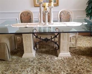 Drexel glass topped Tuscan style dining table - 90 " x 48" - chairs sold separately