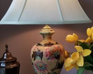 pair of matching floral lamps, 36 inches tall