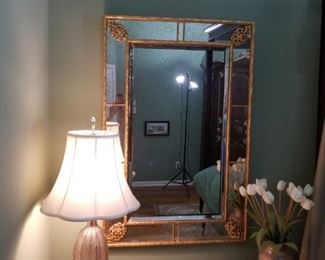 Mercury glass gilded mirror, 45" x 30", one of two in this sale
