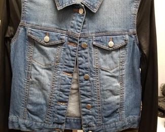 Denim and black leather jacket