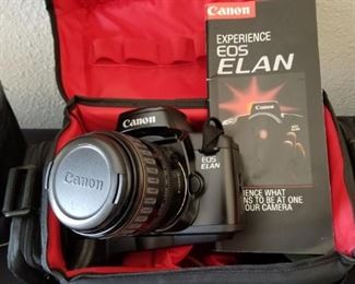 Canon EOS ELAN camera with bag and accessories