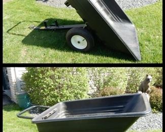 Large Portable Yard Dump Cart  with Yard Raccoons in the background. 