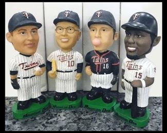 Mountain Dew Minnesota Twins Bobbleheads: Kelly, Hunter, Guzman and Kaat.  All bobbles have their cards.