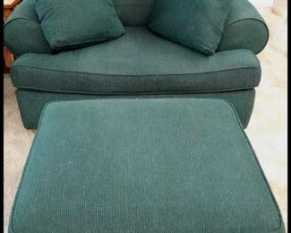 Oversized Comfy Cozy Chair and Ottoman in Forest Green.