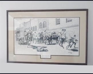  "When Plans Go Awry" Framed, Signed and Numbered Print by Derk Hansen.  Northfield, Minnesota. Jesse James. 