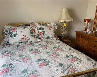 Full bed with brass/porcelain bed headboard/footboard