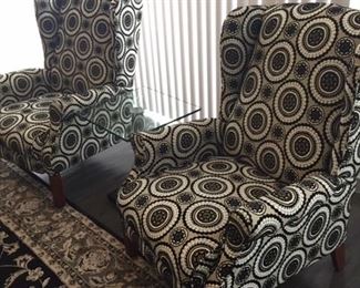 Two recently reupholstered recliners.  Very comfortable, solid construction, and mechanically sound.   Great condition.  Most of their time has been spent in a formal sitting area with little use.  Also shown is the carpet that is available.