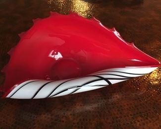 Stunning art glass dish.  Approximately 17.5” long, 9” deep and 3” tall. 