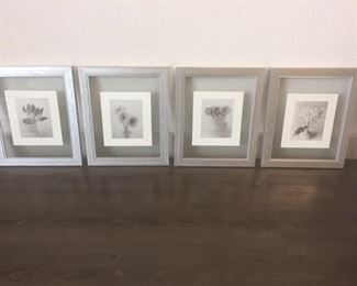 Floral photos mounted in glass in heavy steel frames.  Unique/unusual.  10.5"W x 12.5"H
