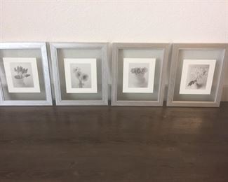 Floral photos mounted in glass in heavy steel frames. Unique/unusual. 10.5"W x 12.5"H
