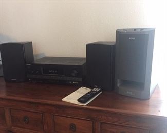 This is a great stereo system that produces high quality sound.  We play everything through it:  television, radio, CD, DVD and Blu-ray. 
System includes the following:
- Sony STR-DH720HP 7.1 channel AV receiver 
- Two Energy Connoisseur Series CB-10 2-way bookshelf speakers 
- Sony SA-WMS230 powered subwoofer
Each piece is in perfect condition.  We haven't had one problem with this system.  There is no physical/cosmetic damage.
The Energy bookshelf speakers are highly rated, and measure 11.4"H x 7.1"W x 8.5"D.  Read more about them at https://www.crutchfield.com/S-sbrPGy7bO6J/p_732CB10/Energy-Connoisseur-CB-10.html
More information about the receiver is available at https://www.cnet.com/products/sony-str-dh720hp-av-receiver-7-1-channel/