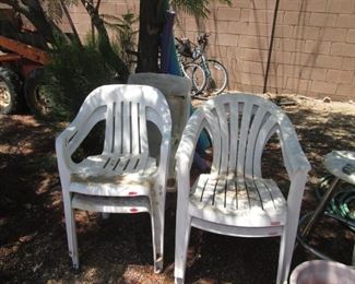 Assorted Patio Chairs and Accent Furniture. Men's & Ladies Bikes: "Huffy Highland" against back wall.