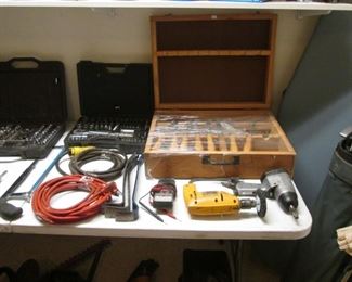 TONS of TOOLS: Drills, Files, Clamps, Screwdrivers Ratchet Sets, Pipe Wrenches, 3-Vices, Chain & Circular Saws + Many Larger Power Tools