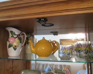 Vintage Lipton Tea Pot by Hall. MCM Glass Set & Fruit/Leaf Pitcher