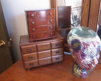 Small Jewelry Boxes and a Head filled with Mardi Gras Beads