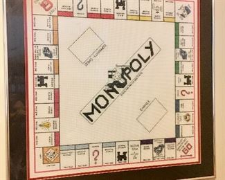 Counted cross stitch monopoly board pic, framed 