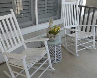 Four white wood rockers