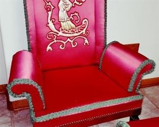 One of A Pair Of Red Asian Inspired Arm Chairs