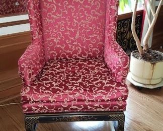 Upholstered Chair with Asian Style Frame