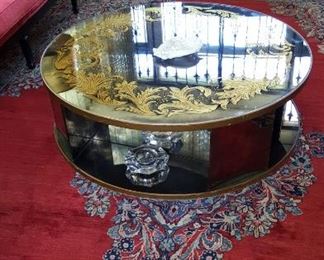 Circular Sofa Table with Mirrored Top